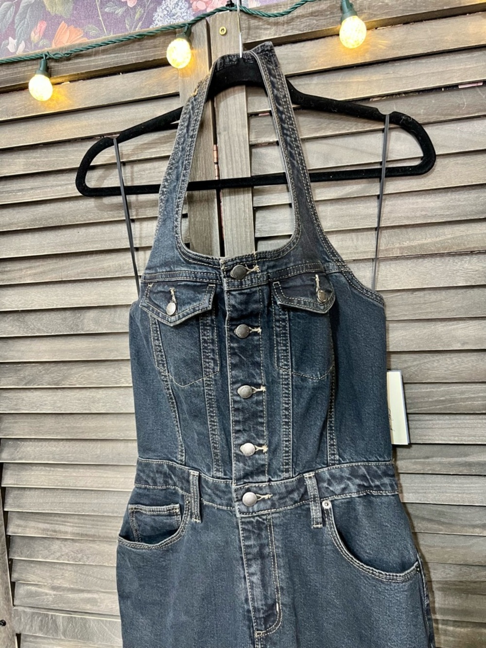 Universal Thread Black Denim Halter Midi Dress Button Front Size 4 6 NWT - Picture 5 of 8